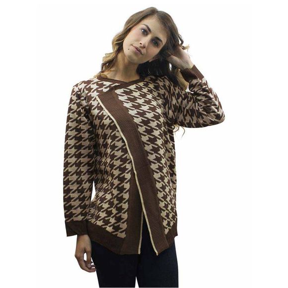 Bold Houndstooth Long Cardigan Sweater - Picture 3 of 3